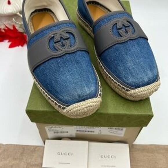 Gucci men's Denim and Gray interlocking G Espadrilles size 8 - Picture 14 of 15